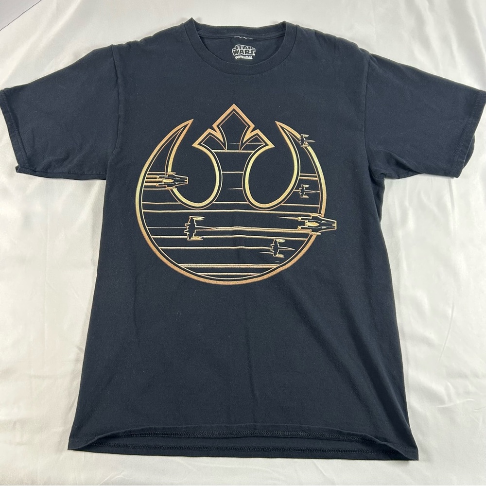 Men’s StarWars Rebel Alliance, Black and Gold Rebel Logo T-Shirt , No Size Tag